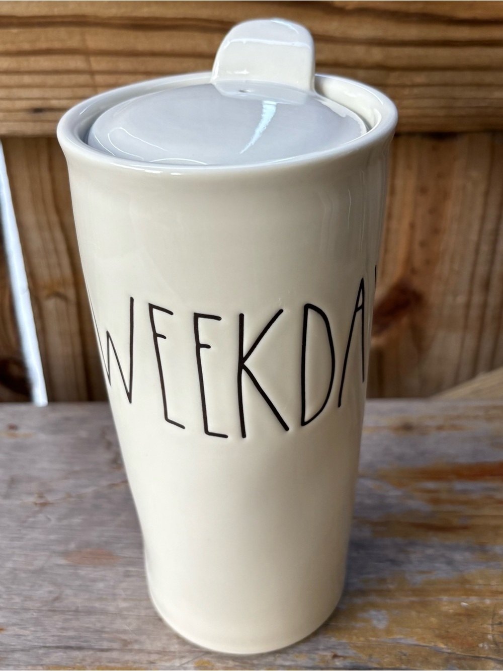 Rae Dunn Artisan Collection Weekday Black & White Ceramic Travel Tumbler & Lid